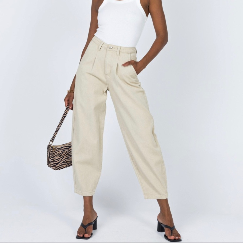 Princess Polly Francene Mom Jeans in Beige Denim